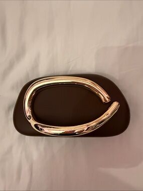 Brown PU Leather Clutch with Gold Accent
